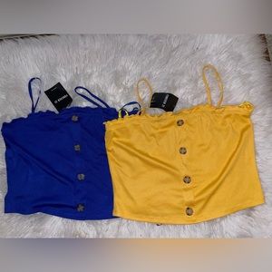 TWO buttons crop tops sz Large NWT